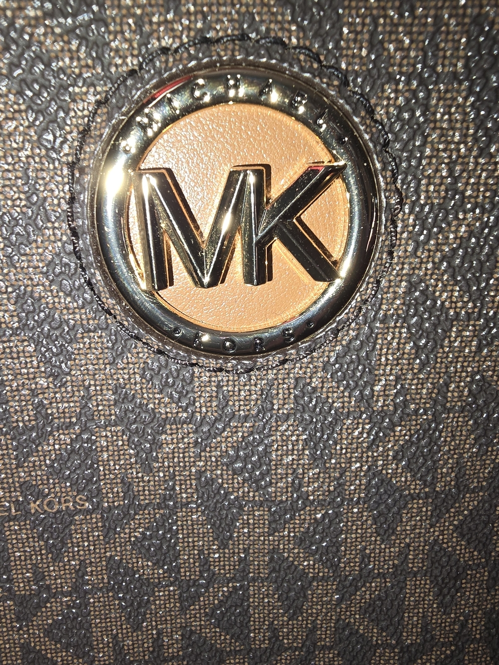 Michael Kors Brown Monogram Crossbody with Gold MK Emblem - Picture 3 of 16